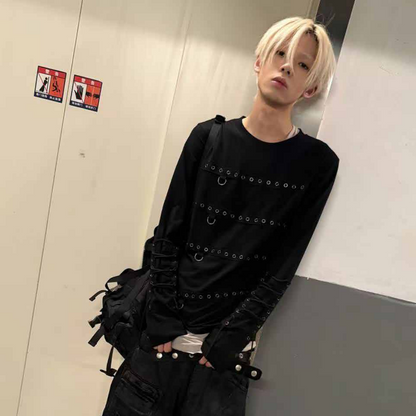 D-Ring Lace-Up Deconstruction Long Sleeve T-Shirt WN27066