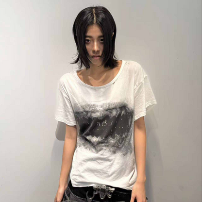 Teeth Graphic Damage Boxy Short Sleeve T-Shirt WN27073
