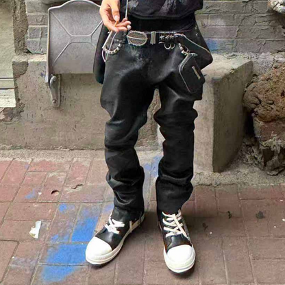 Pocket Rivet Wax Finish Straight Denim Jeans WN27079