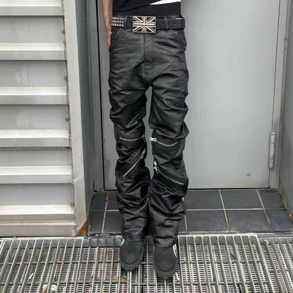 Zipper Pocket Hand-Paint Coating Flare Denim Jeans WN27080