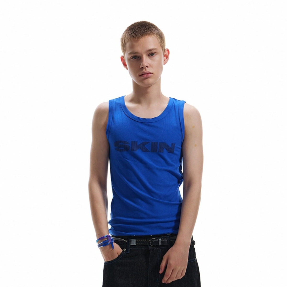 Ribbed Logo Print Tank Top WN27230