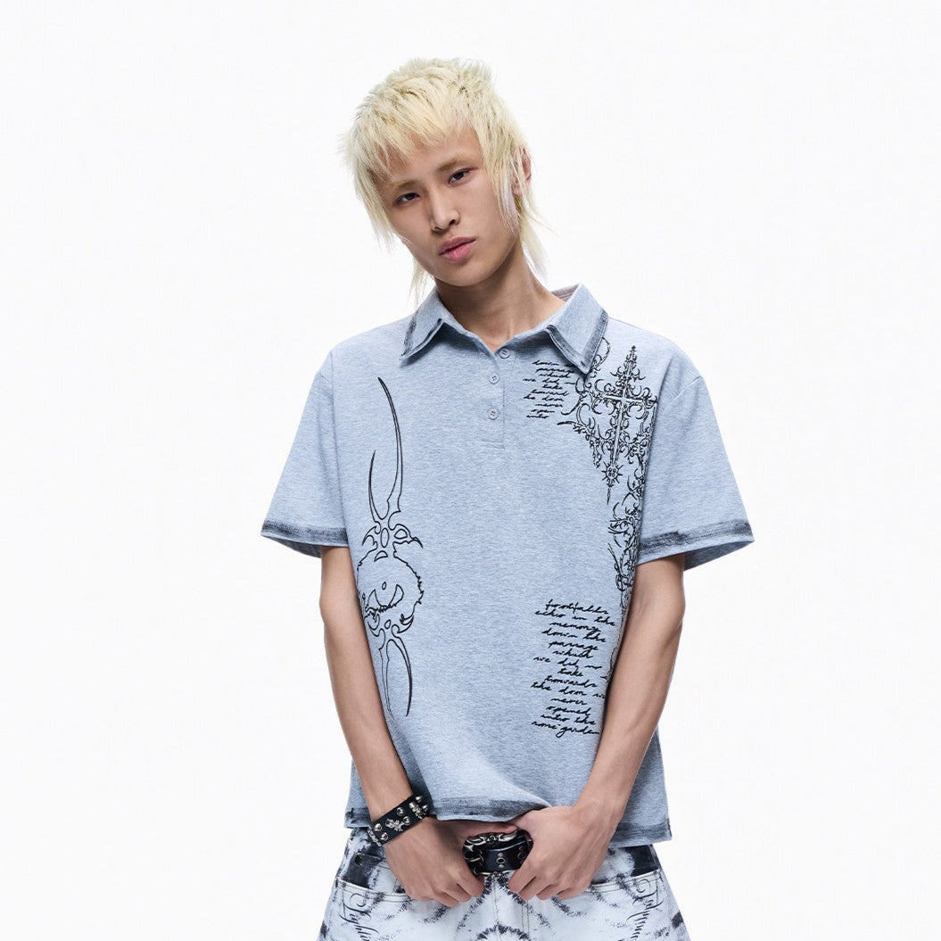 Print Cropped Short Sleeve Polo Shirt WN27275