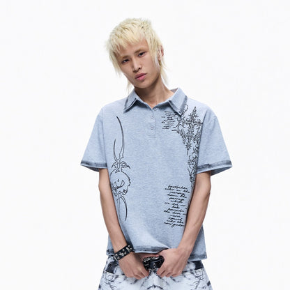 Print Cropped Short Sleeve Polo Shirt WN27275