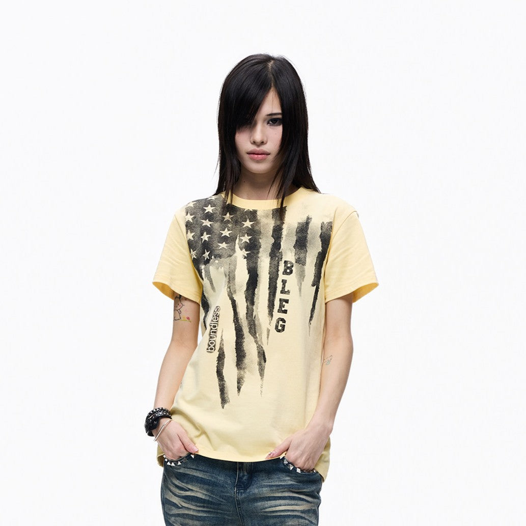 Graffiti Print Washed Cropped Short Sleeve T-Shirt WN27310
