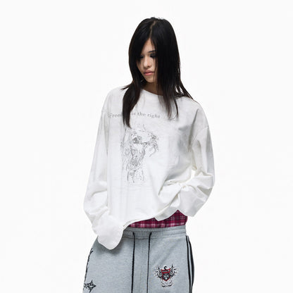 Washed Graphic Print Heavyweight Long Sleeve T-Shirt WN27354