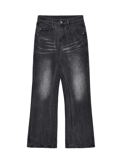 Washed Loose Design Straight Denim Jeans WN3903