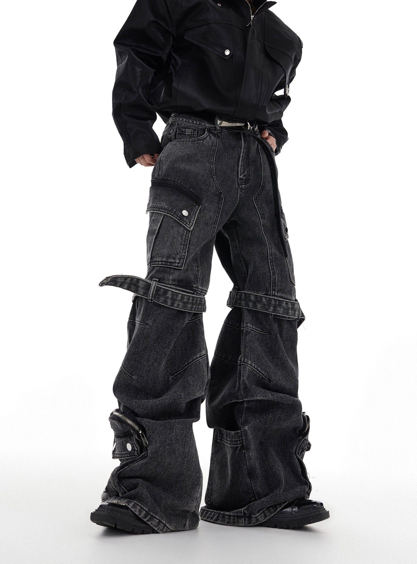 Wide-leg Belted Denim Jeans WN2040