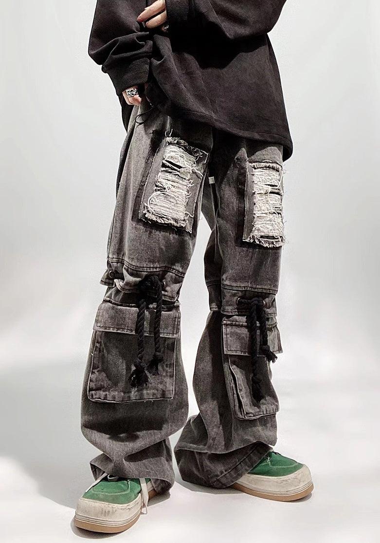Wide-leg Damage Denim Jeans WN2156