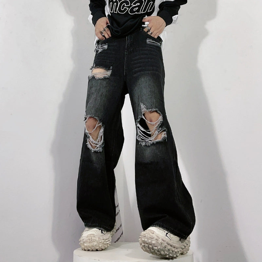 Wide-leg Damage Denim Jeans WN3233