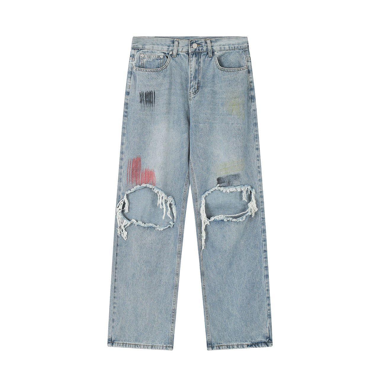 Wide-leg Damage Paint Denim Jeans WN2140