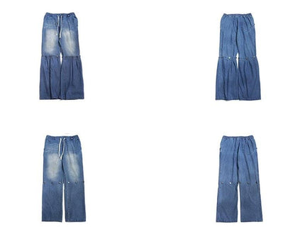 Wide-leg Fake Two-piece Denim Jeans WN2174