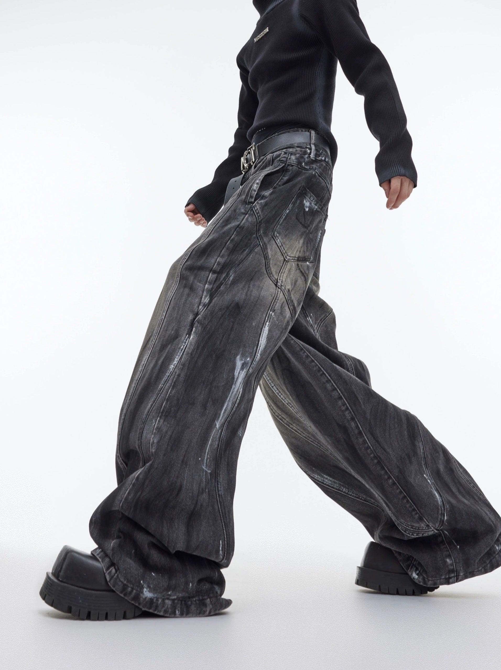 UNIFREE Graffiti denim wide leg pants - デニム/ジーンズ