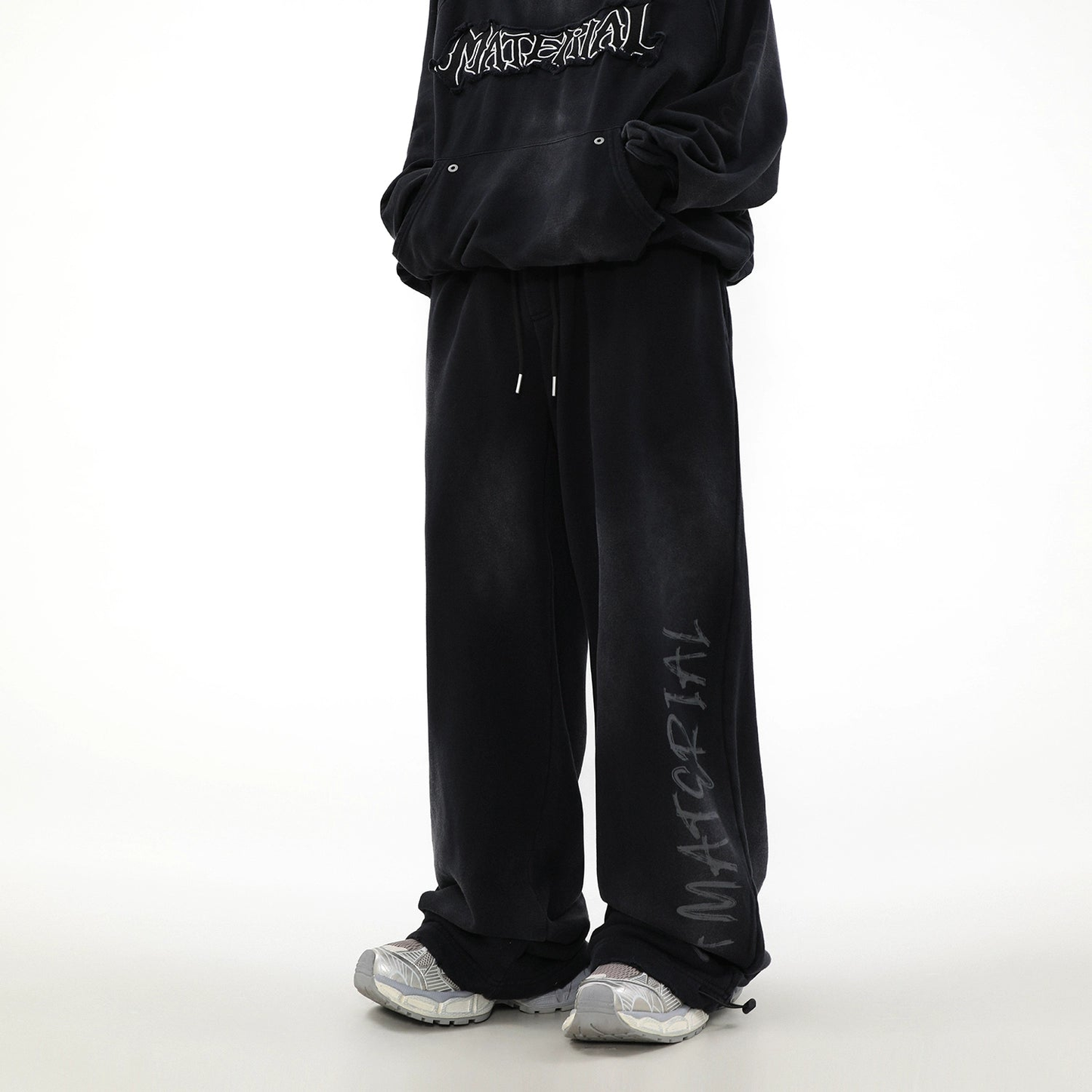 Oversize Patch Graffiti Zipper Hoodie & Wide-leg Graffiti Sweatpants Setup WN3043