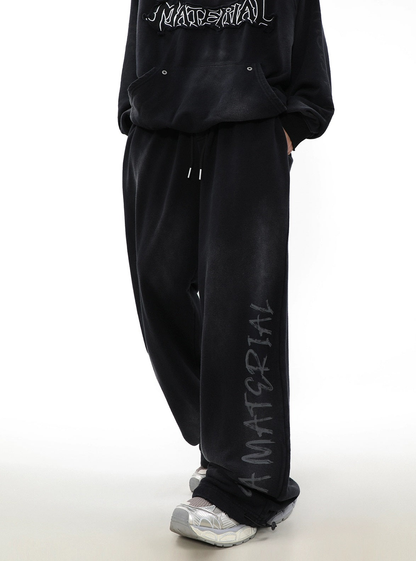 Oversize Patch Graffiti Zipper Hoodie & Wide-leg Graffiti Sweatpants Setup WN3043