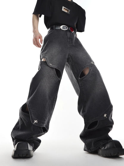 Wide-leg Hollow Denim Jeans WN3023