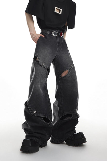Wide-leg Hollow Denim Jeans WN3023