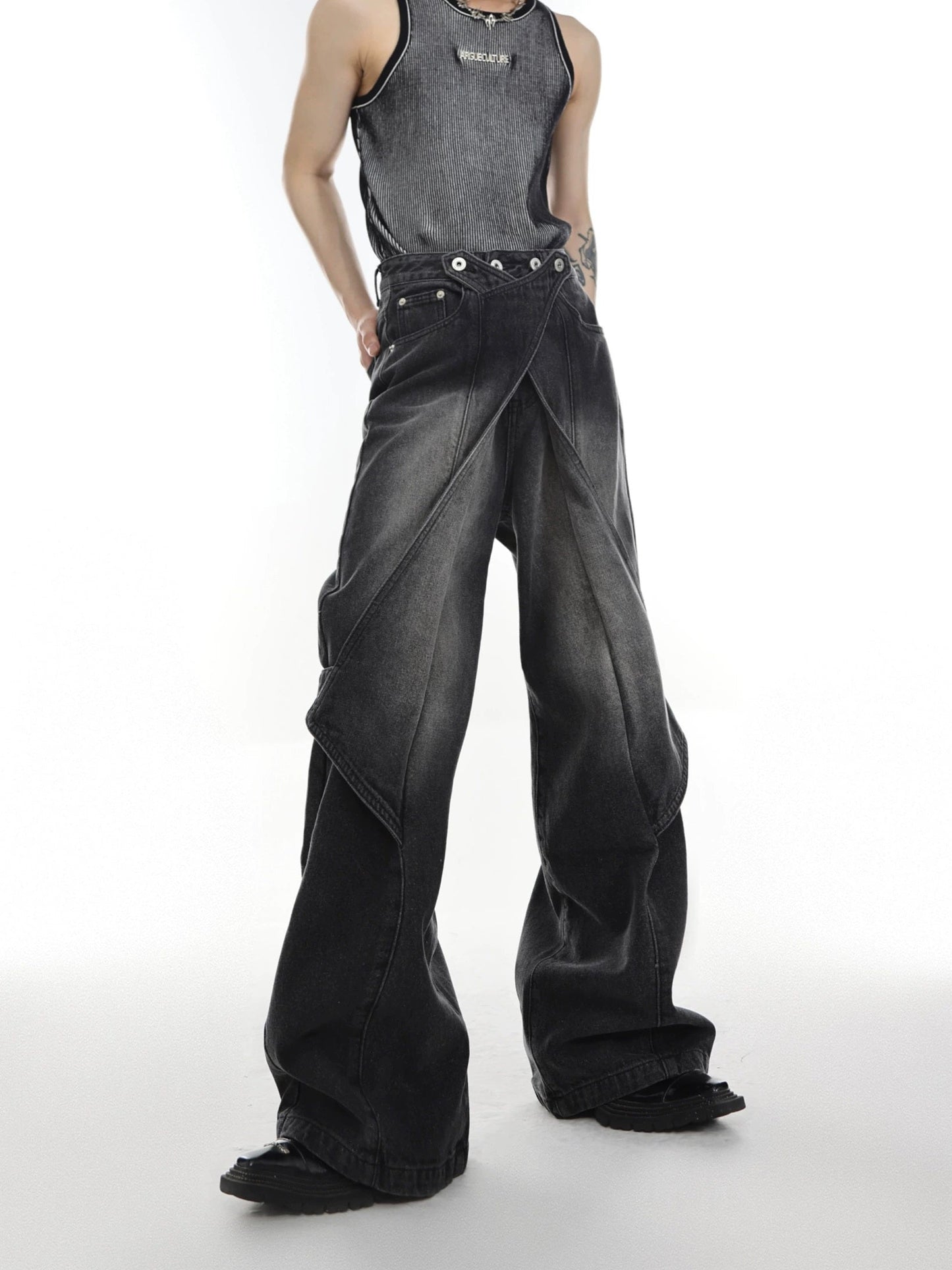Wide-leg Layered Denim Jeans WN2048