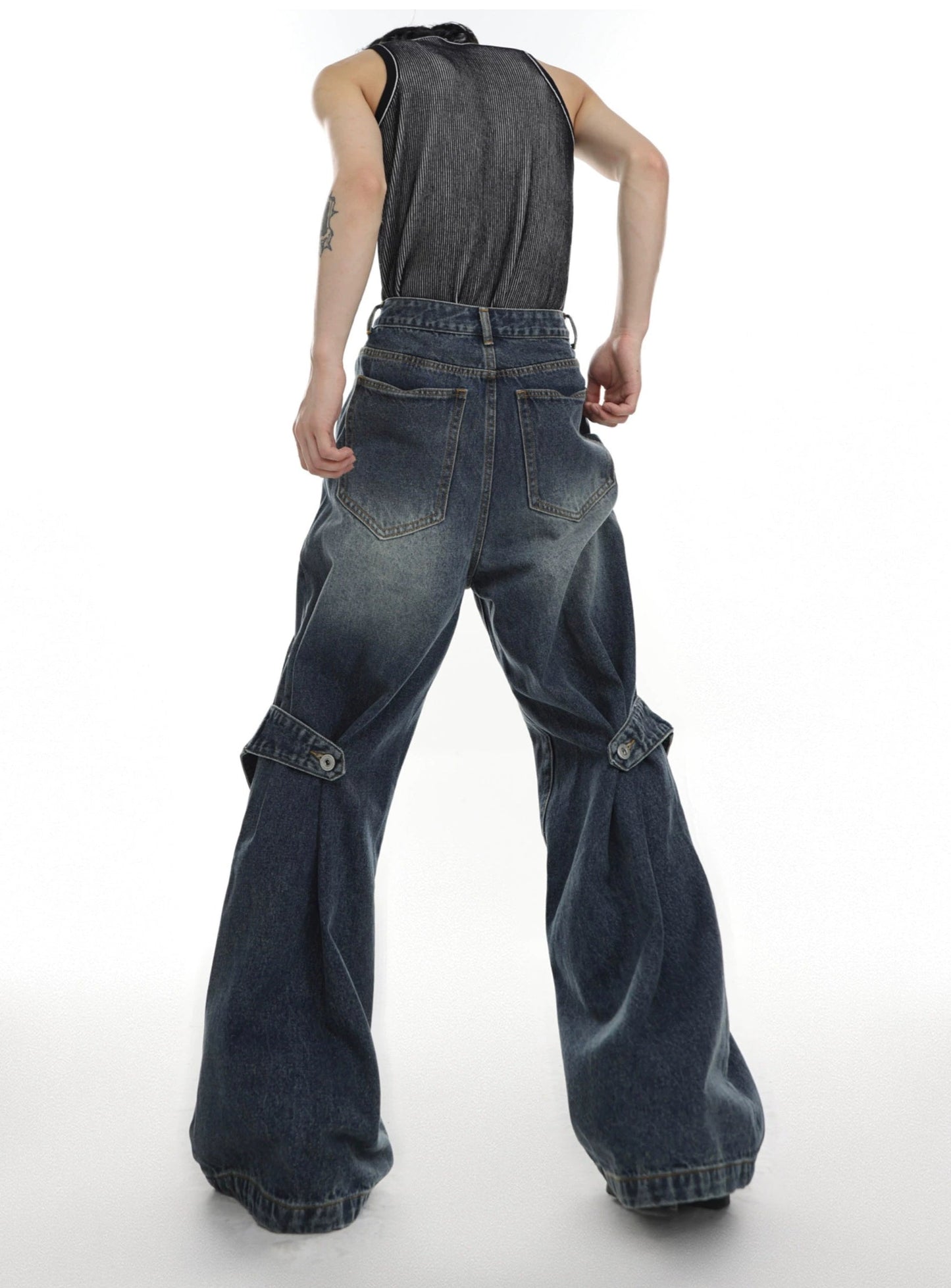Wide-leg Layered Denim Jeans WN2048