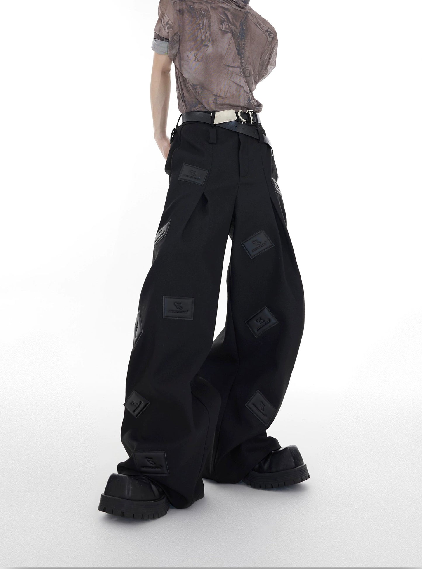 Wide-leg Leather Patch Trousers WN2049
