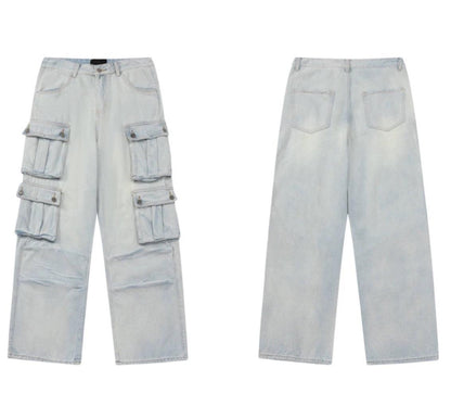 Wide-leg Multi-pocket Denim Jeans WN2904