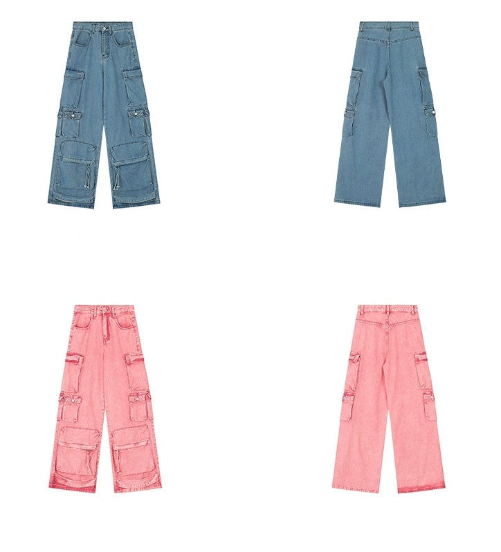 Wide-leg Multi-pocket Denim Jeans WN3059