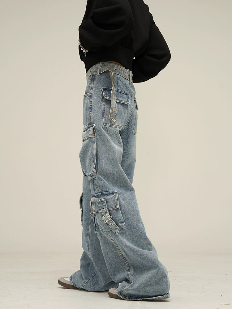 Wide-leg Multi-pocket Denim Jeans WN3511
