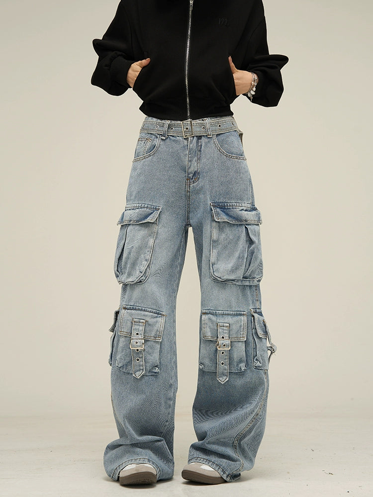 Wide-leg Multi-pocket Denim Jeans WN3511