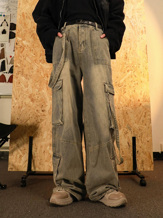 Wide-leg Multi-pocket Denim Jeans WN3685