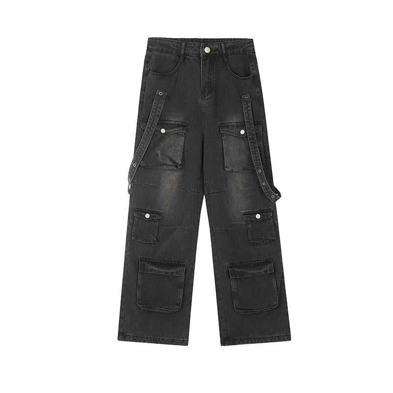 Wide-leg Multi-pocket Workwear Denim Jeans WN3240
