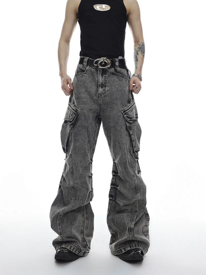 Wide-leg Multi-pockets Denim Jeans WN3025