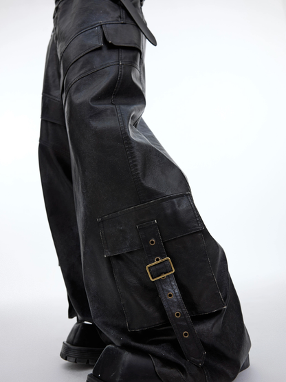 Wide-leg PU Leather Pants WN3681
