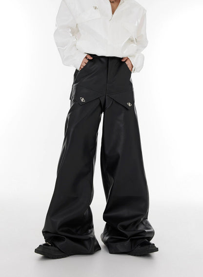 Wide-leg PU Leather Trousers WN2041