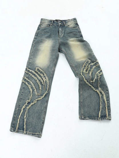 Wide-leg Raw-edge Denim Jeans WN3483