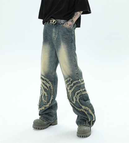 Wide-leg Raw-edge Denim Jeans WN3483