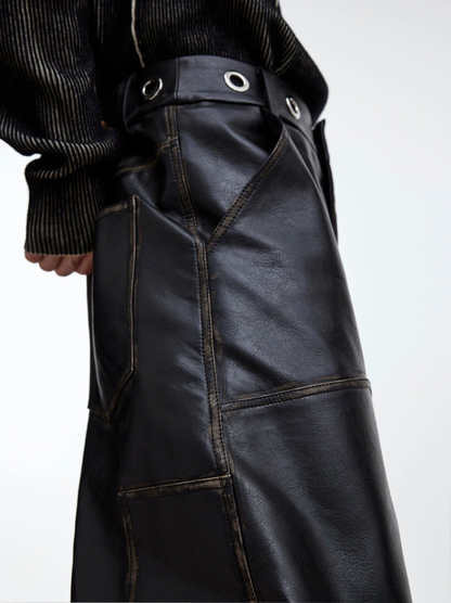 Wide-leg Vintage PU Leather Pants WN2935