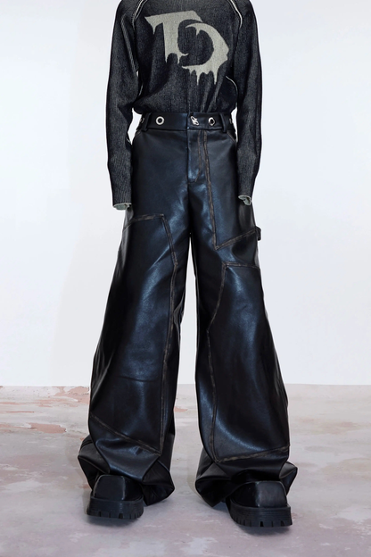 Wide-leg Vintage PU Leather Pants WN2935
