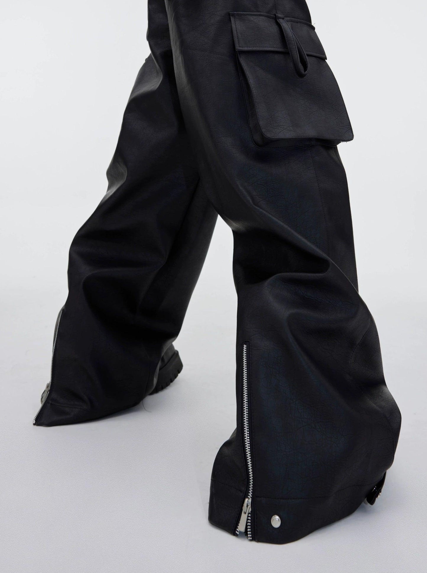 Wide-leg Workwear PU Leather Pants WN2393