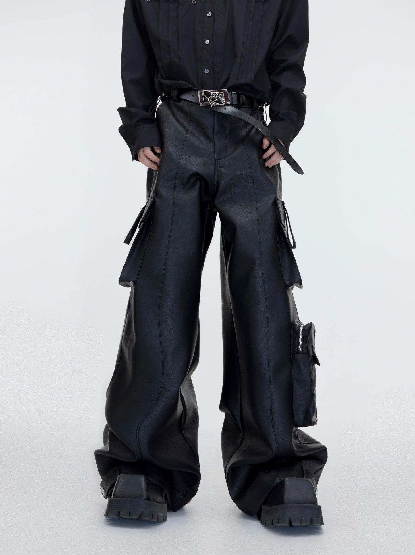 Wide-leg Workwear PU Leather Pants WN2393