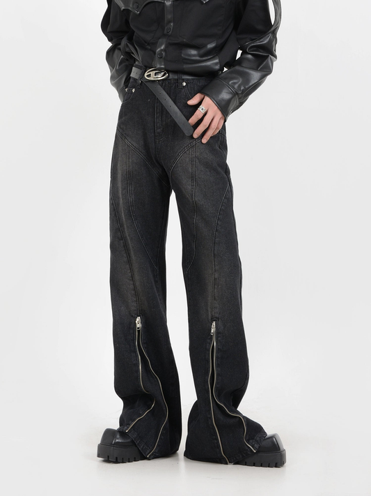 Zipper Design Flare Denim Jeans WN4428