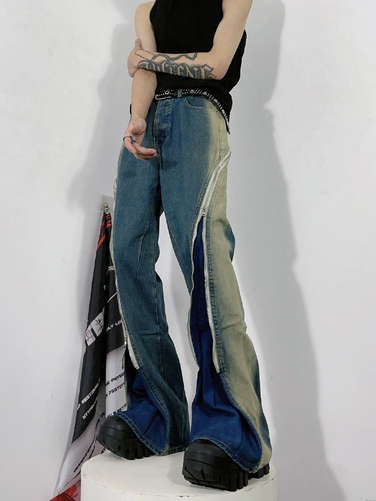 Zipper Design Flared Denim Jeans WN3258