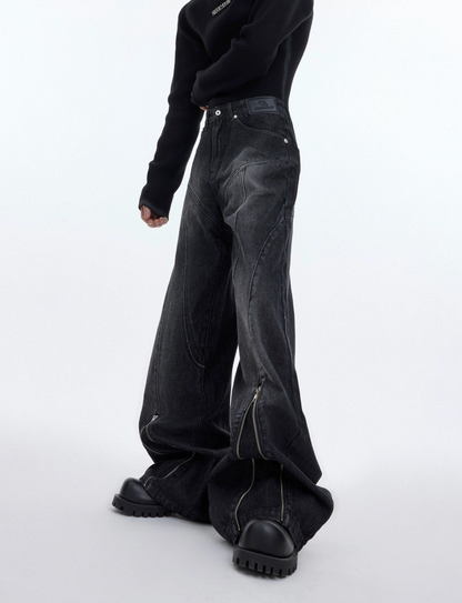 Zipper Design Flared Denim Jeans WN3303
