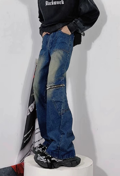 Zipper Design Straight Denim Jeans WN3232