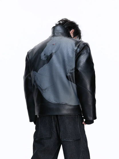 Embroidered PU Leather Vintage Jacket Jacket WN22676