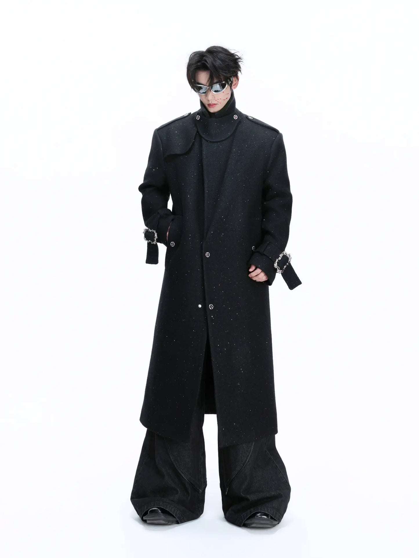 Sequins Wide-shoulder Woolen Coat WN22663