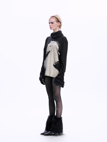Glitter High-neck Oversize Long-sleeve T-shirt WN22675