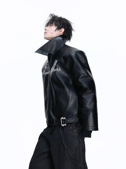 Embroidered PU Leather Vintage Jacket Jacket WN22676