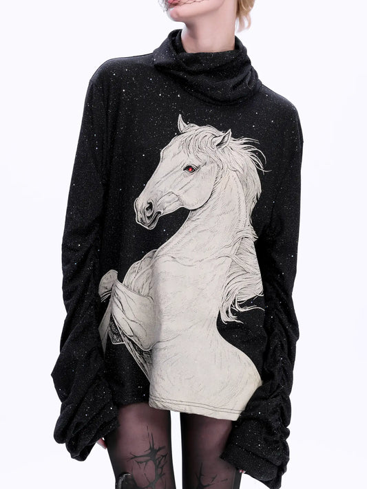 Glitter High-neck Oversize Long-sleeve T-shirt WN22675