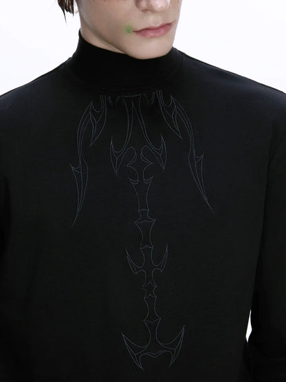 Turtleneck Embroidery long-sleeve Versatile T-shirt WN22673