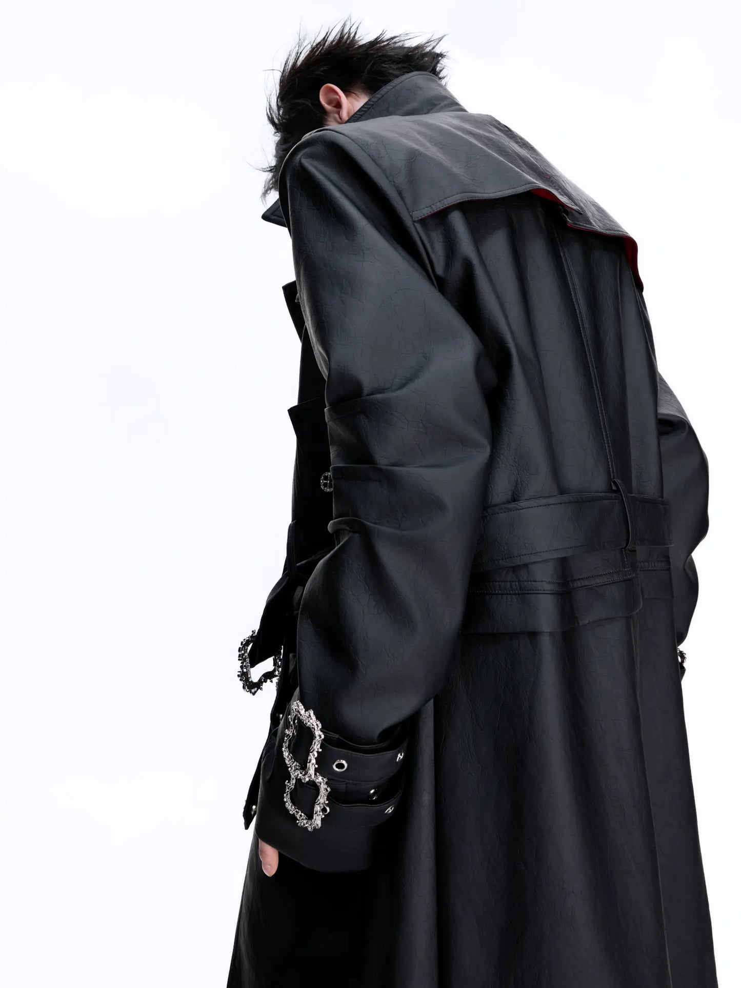 Vintage PU Leather Long Trench Coat WN22661