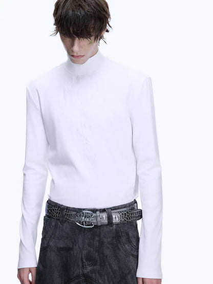 Turtleneck Embroidery long-sleeve Versatile T-shirt WN22673